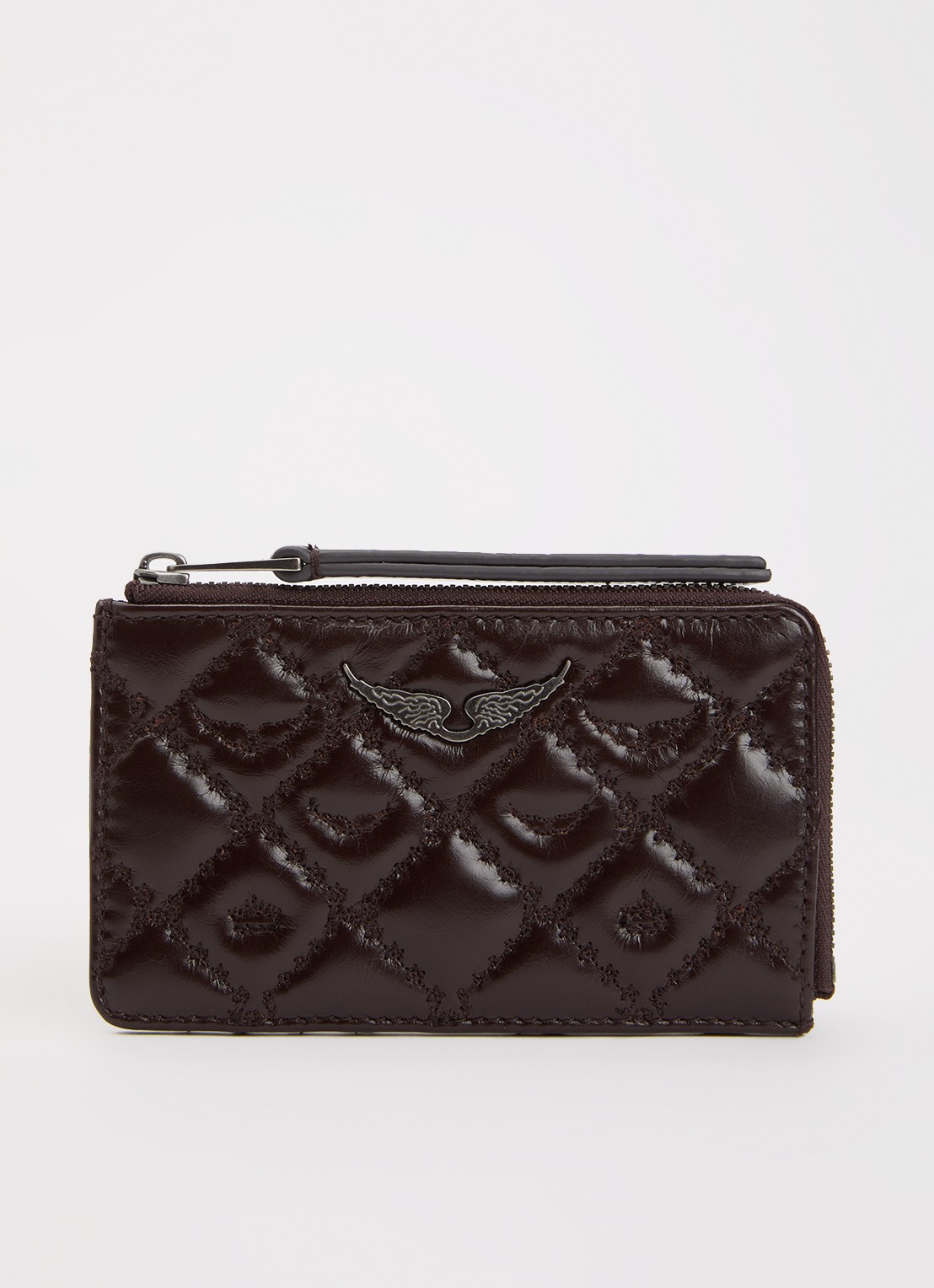 Zadig&Voltaire Pasjeshouder van leer met quilt patroon - voorkant donkerbruin