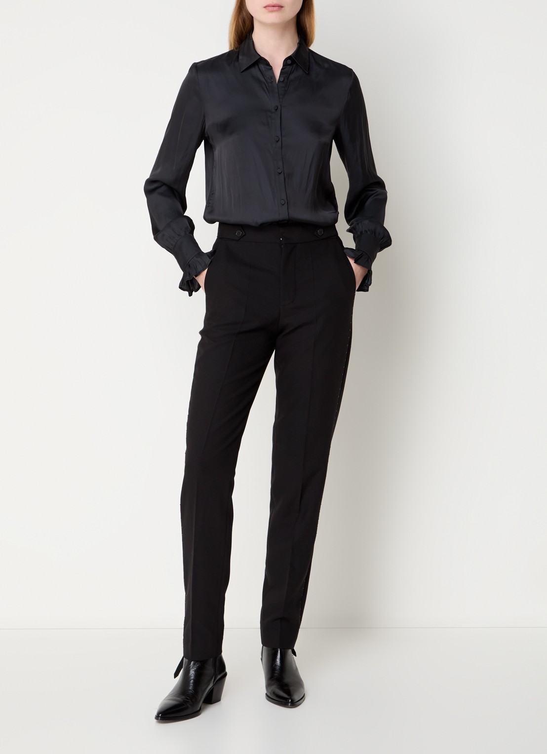 Zadig&Voltaire Penny high wasit slim fit pantalon met steekzakken - voorkant 2 zwart