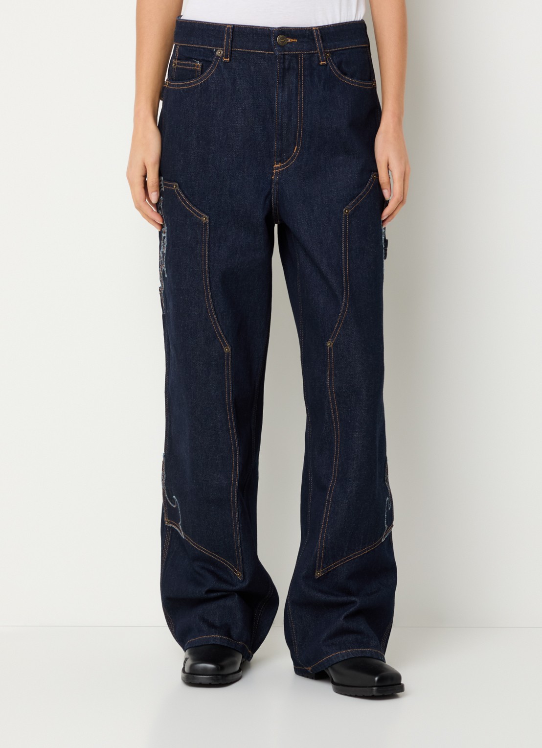 Zadig&Voltaire Perya mid waist loose fit jeans met borduring - detail indigo