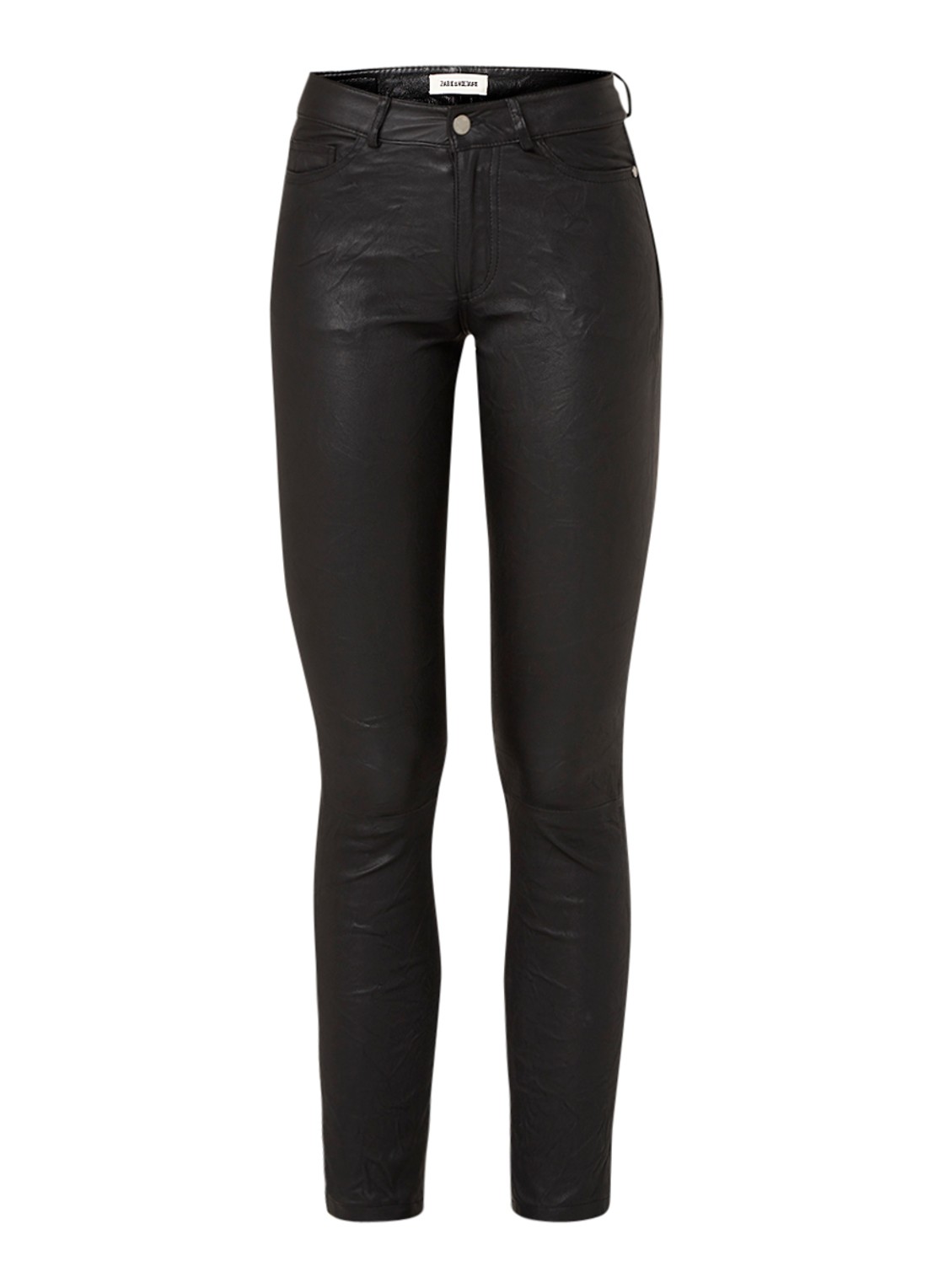 Zadig&Voltaire Phlame cropped skinny fit broek van lamsleer met gekreukte finish - voorkant 2 zwart
