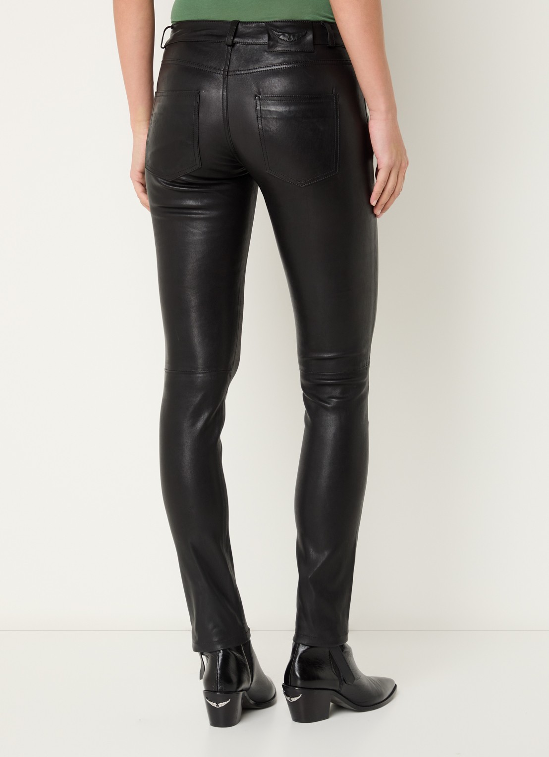 Zadig&Voltaire Phlame high waist tapered fit broek van lamsleer  - achterkant zwart