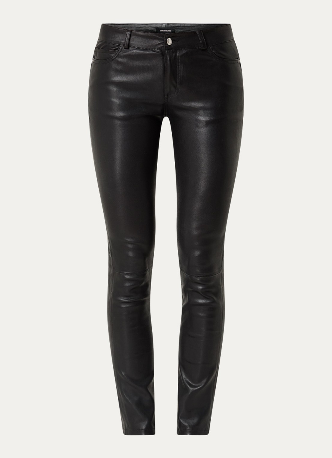 Zadig&Voltaire Phlame high waist tapered fit broek van lamsleer  - voorkant 2 zwart