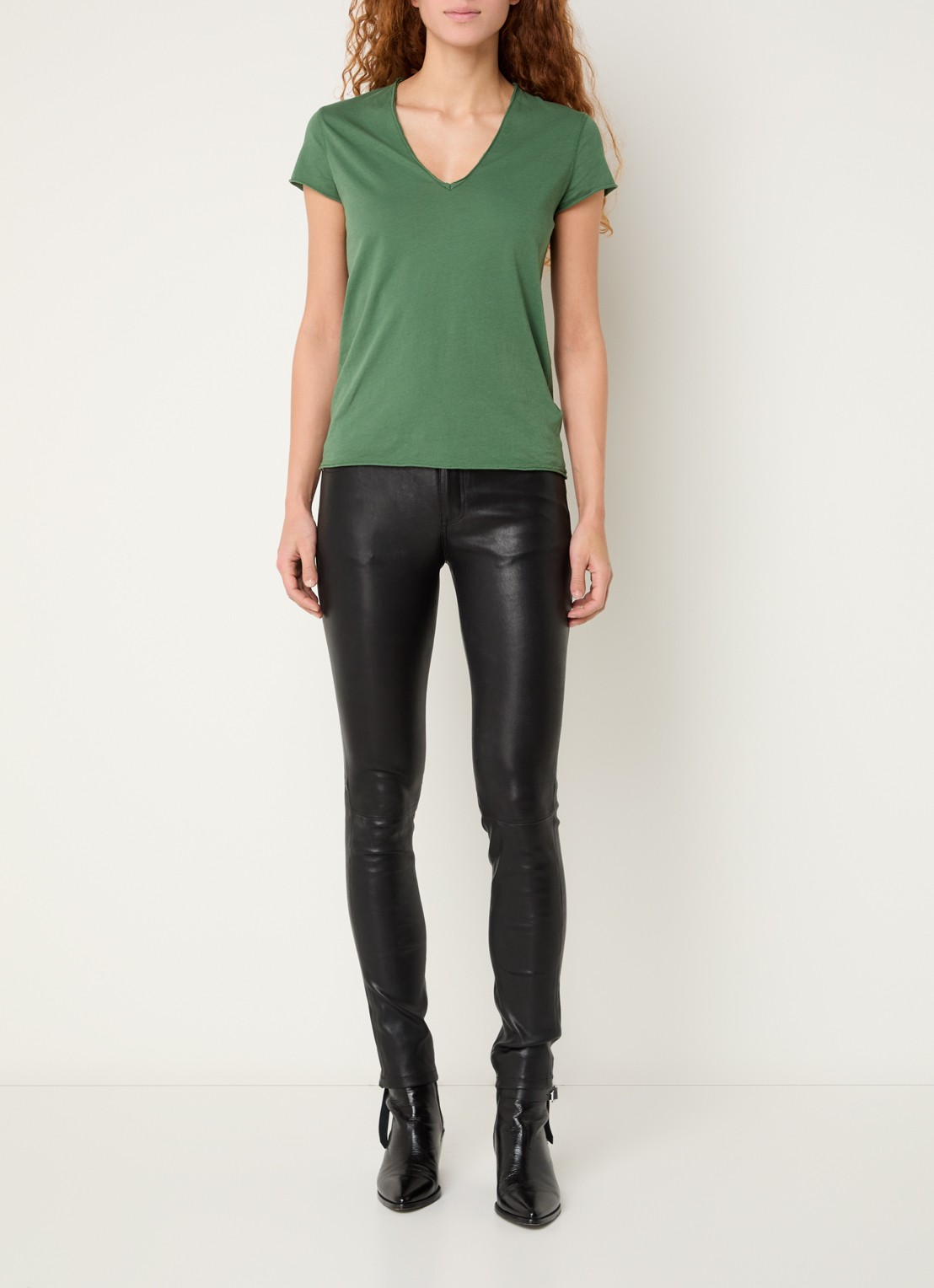 Zadig&Voltaire Phlame high waist tapered fit broek van lamsleer  - voorkant 3 zwart