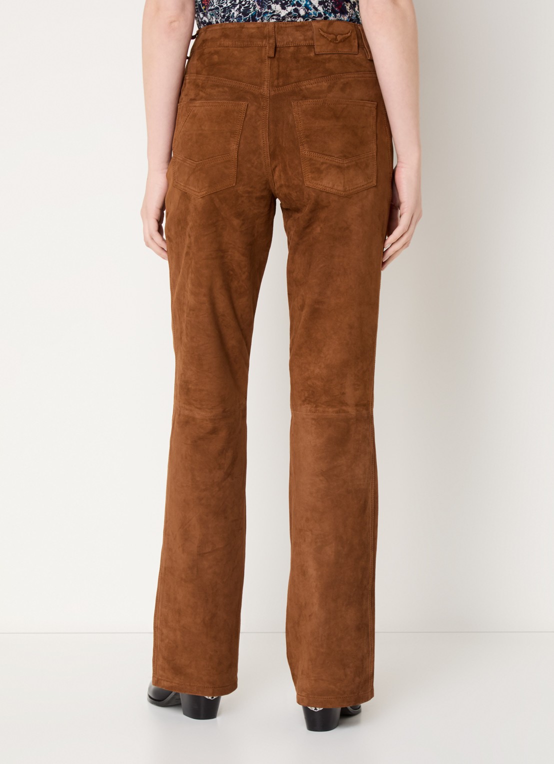 Zadig&Voltaire Pistol high waist bootcut fit broek van geitensuède - achterkant cognac
