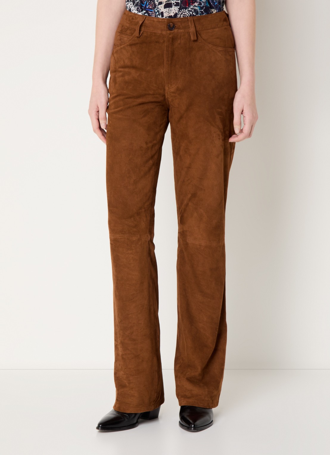 Zadig&Voltaire Pistol high waist bootcut fit broek van geitensuède - detail 2 cognac