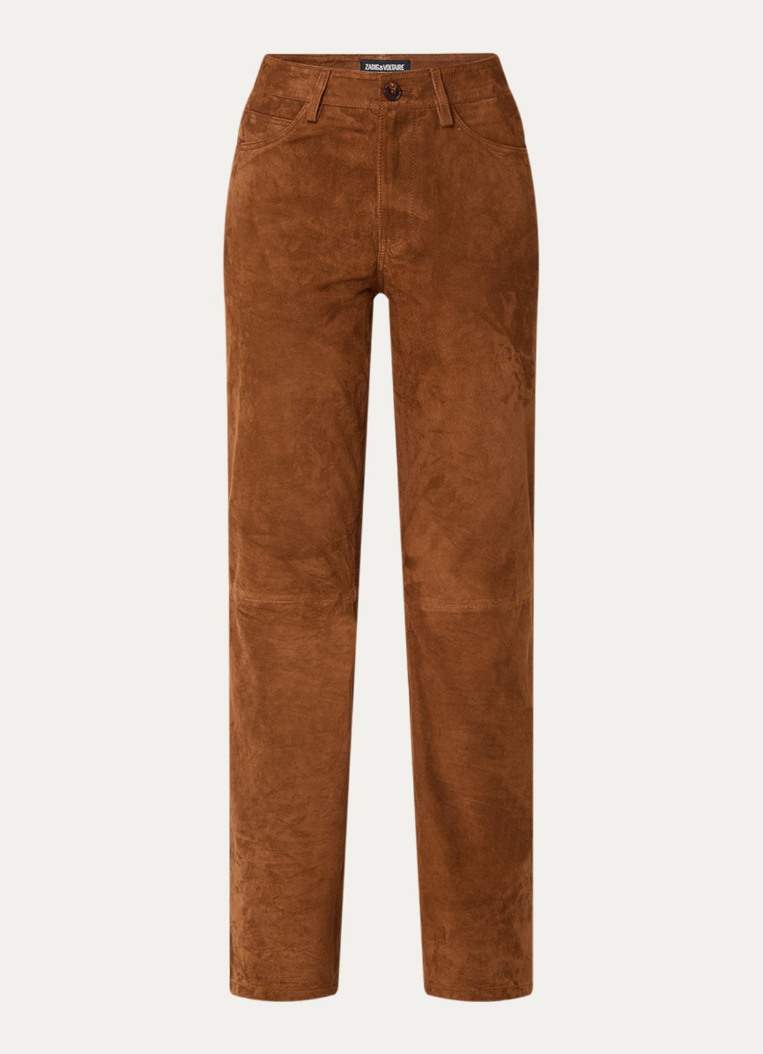 Zadig&Voltaire Pistol high waist bootcut fit broek van geitensuède - voorkant 5 cognac