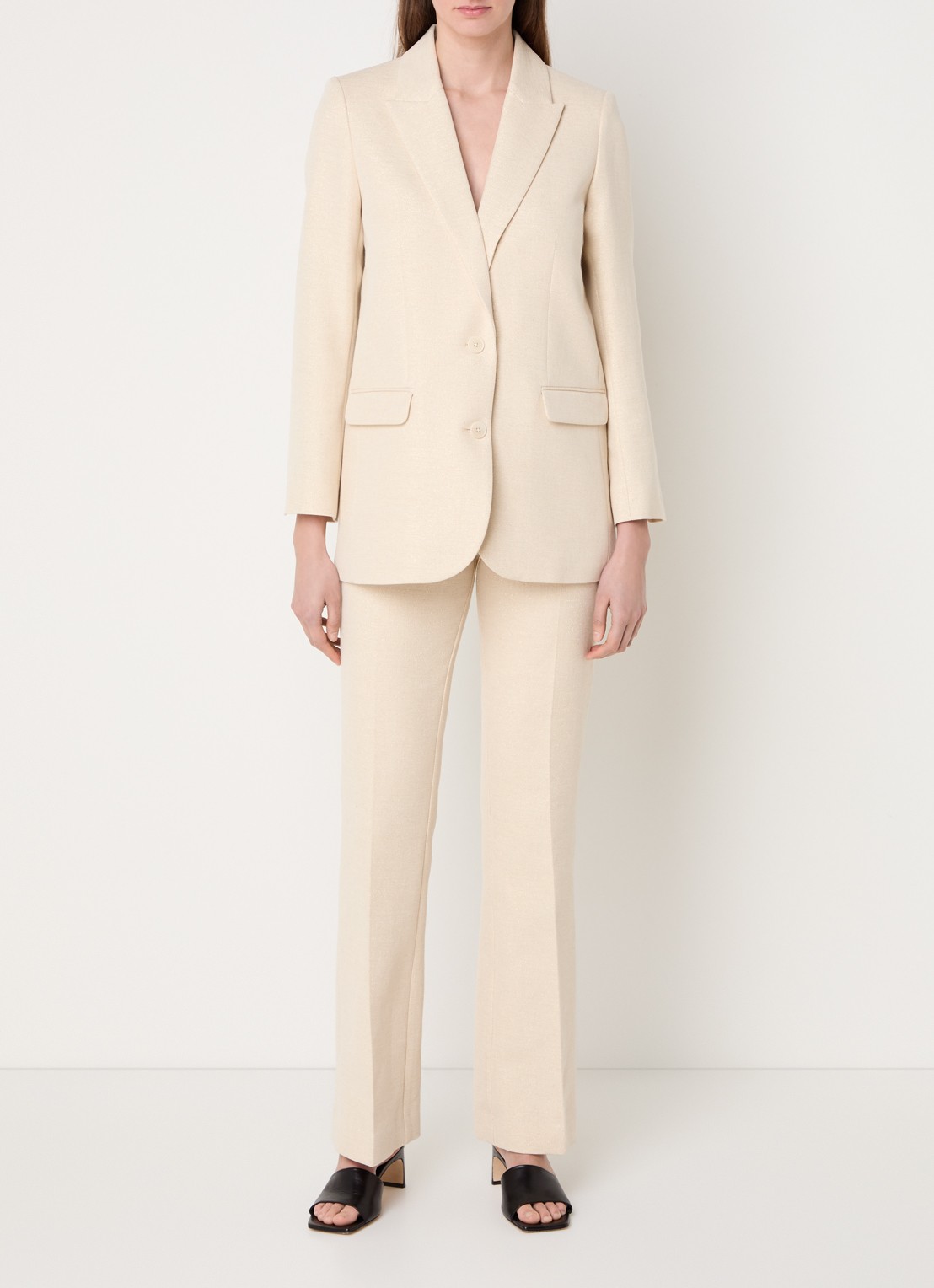 Zadig&Voltaire Pistol high waist straight fit pantalon met lurex - voorkant 5 vanillegeel
