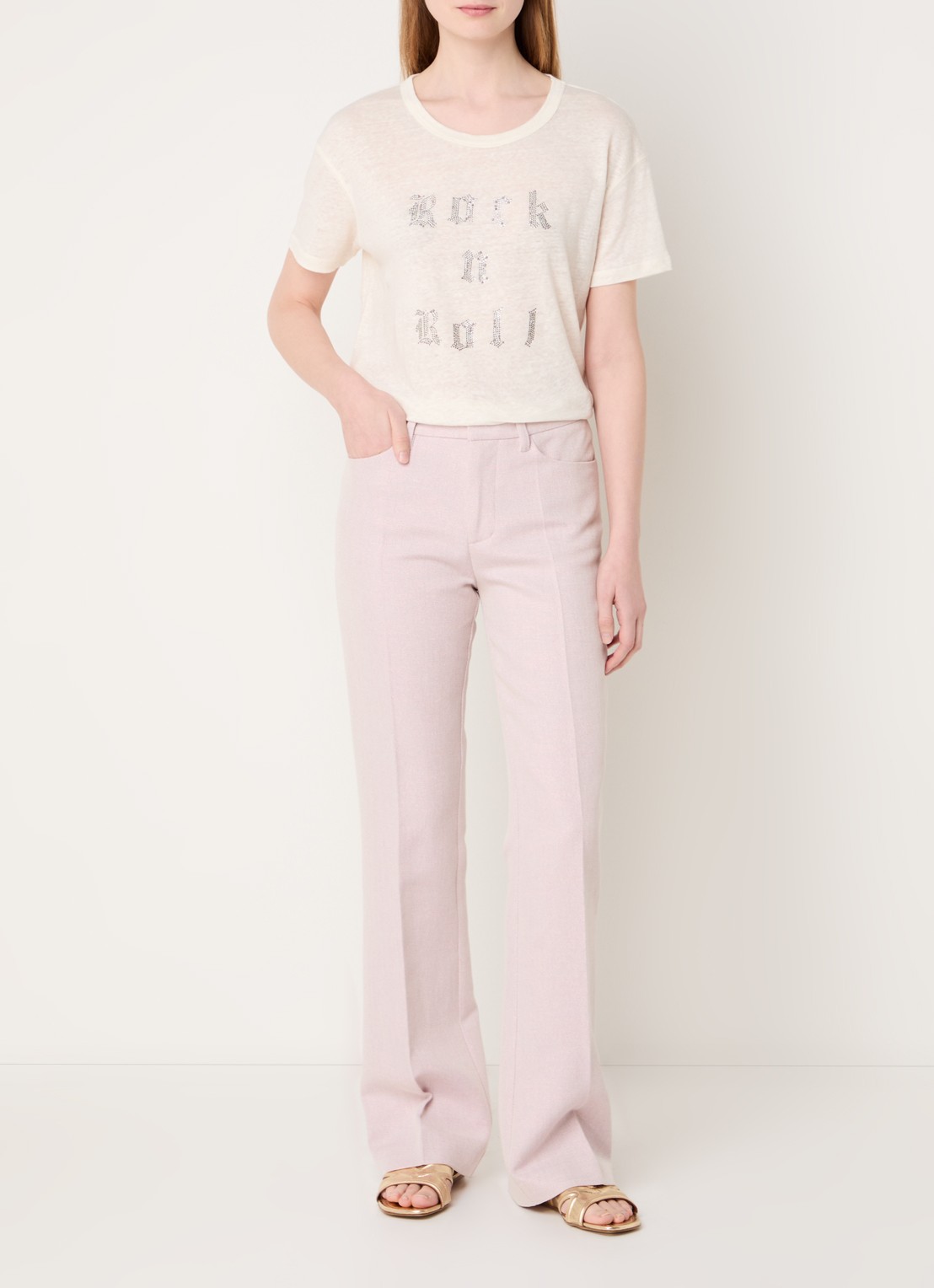 Zadig&Voltaire Pistol high waist straight fit pantalon met lurex - voorkant 5 oudroze
