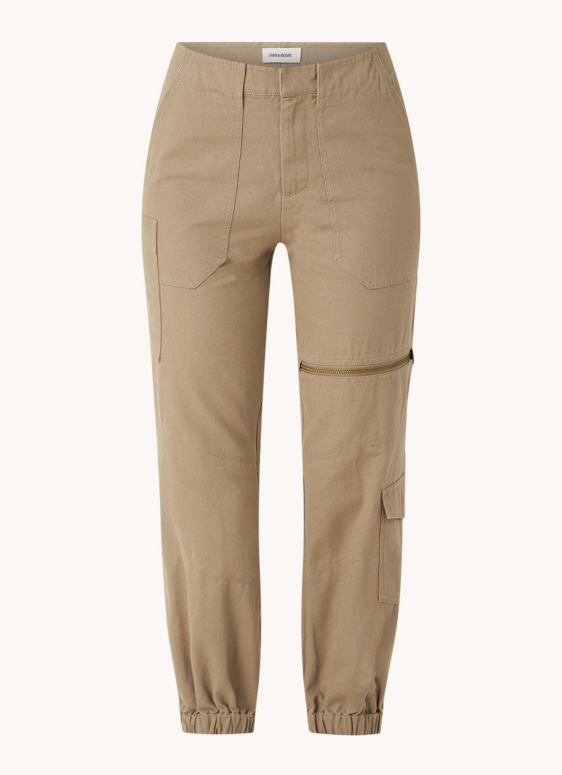 Zadig&Voltaire Poder high waist tapered fit cropped cargobroek  - voorkant 2 khaki