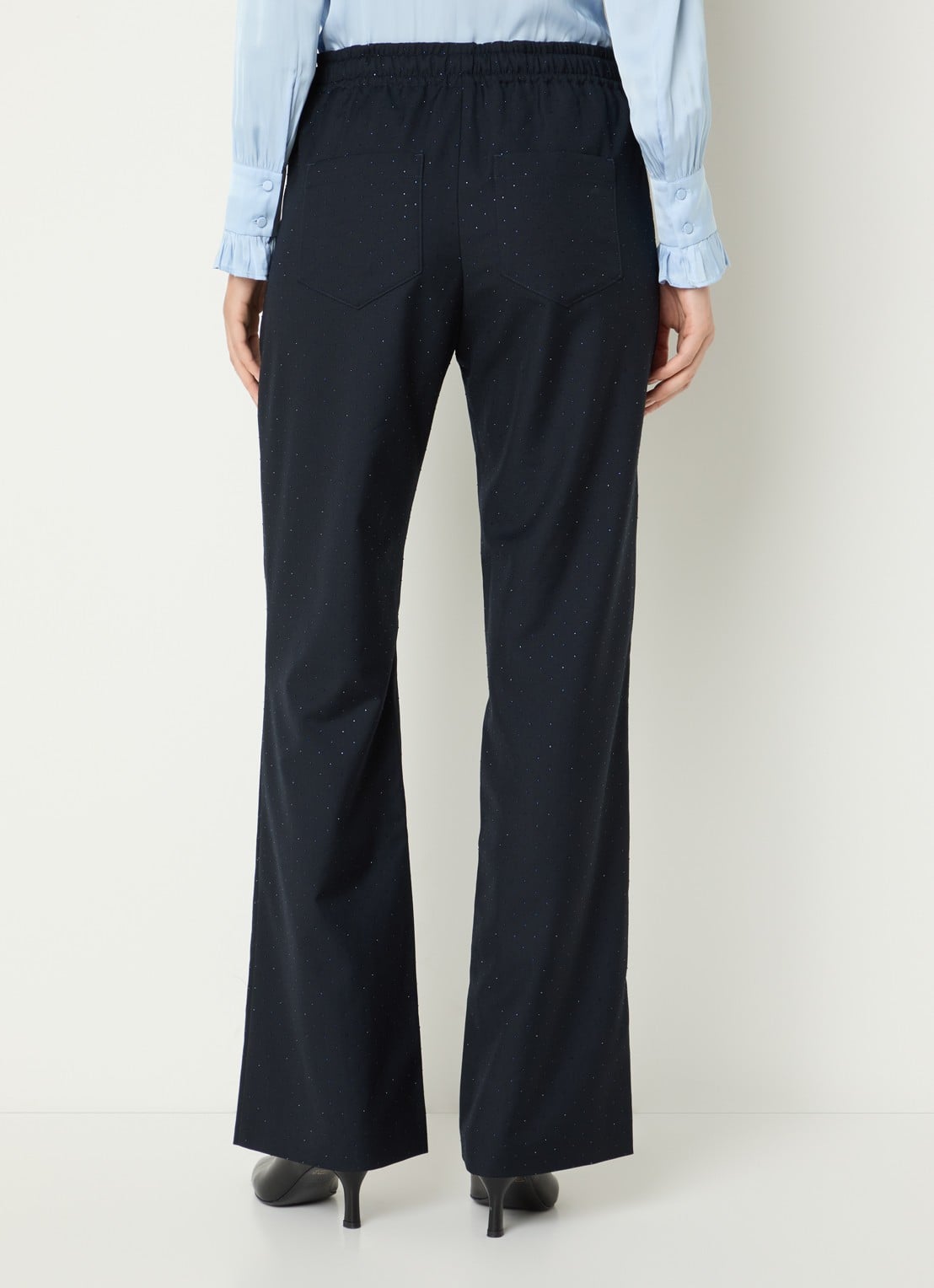 Zadig&Voltaire Poma high waist flared fit pantalon met strass en steekzakken - achterkant blauwgrijs