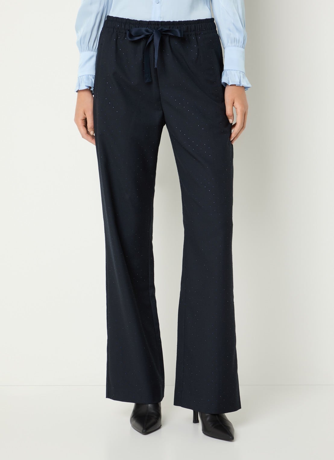 Zadig&Voltaire Poma high waist flared fit pantalon met strass en steekzakken - detail 2 blauwgrijs