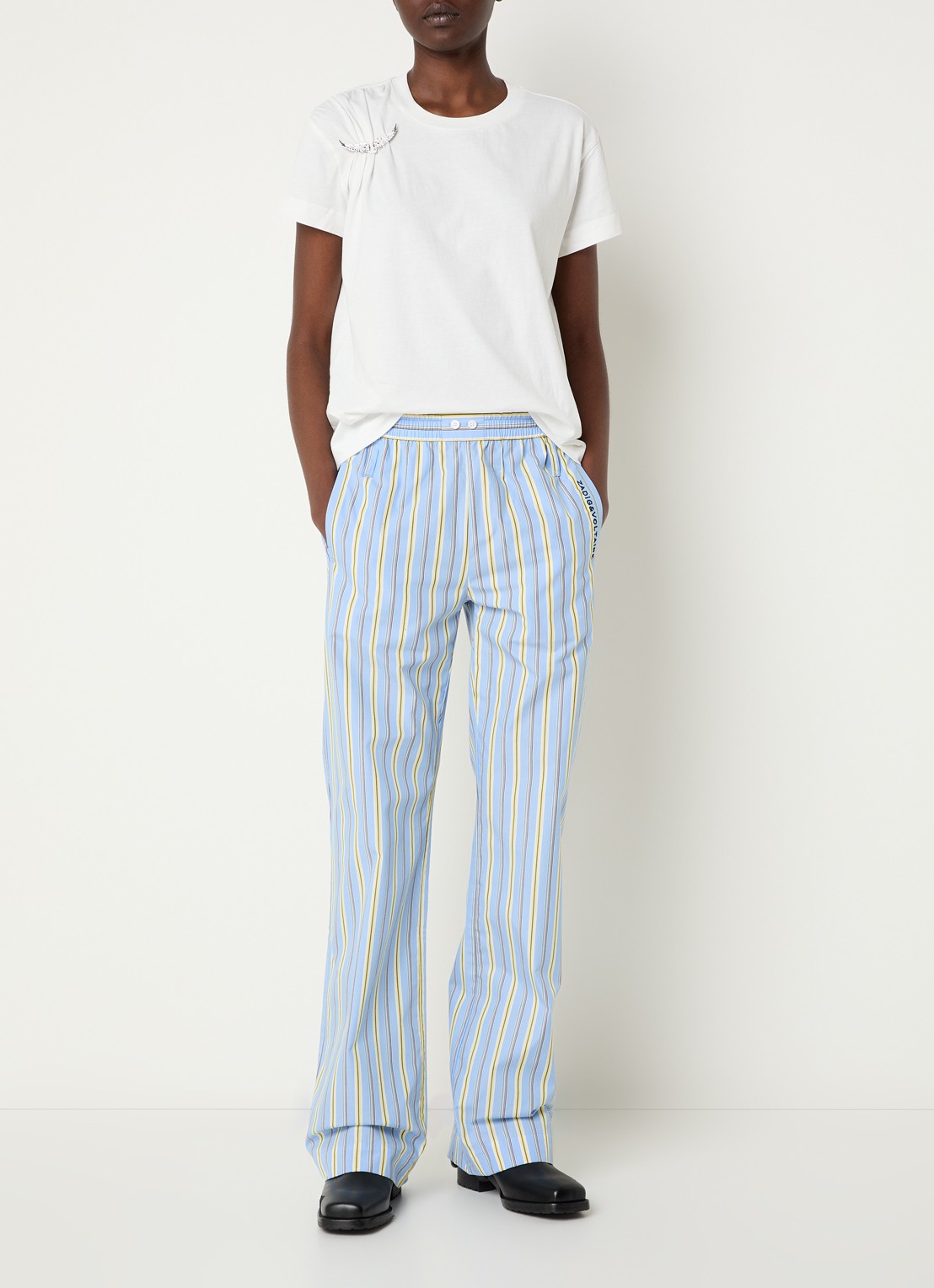 Zadig&Voltaire Poma straight fit broek met streepprint - voorkant 4 lichtblauw