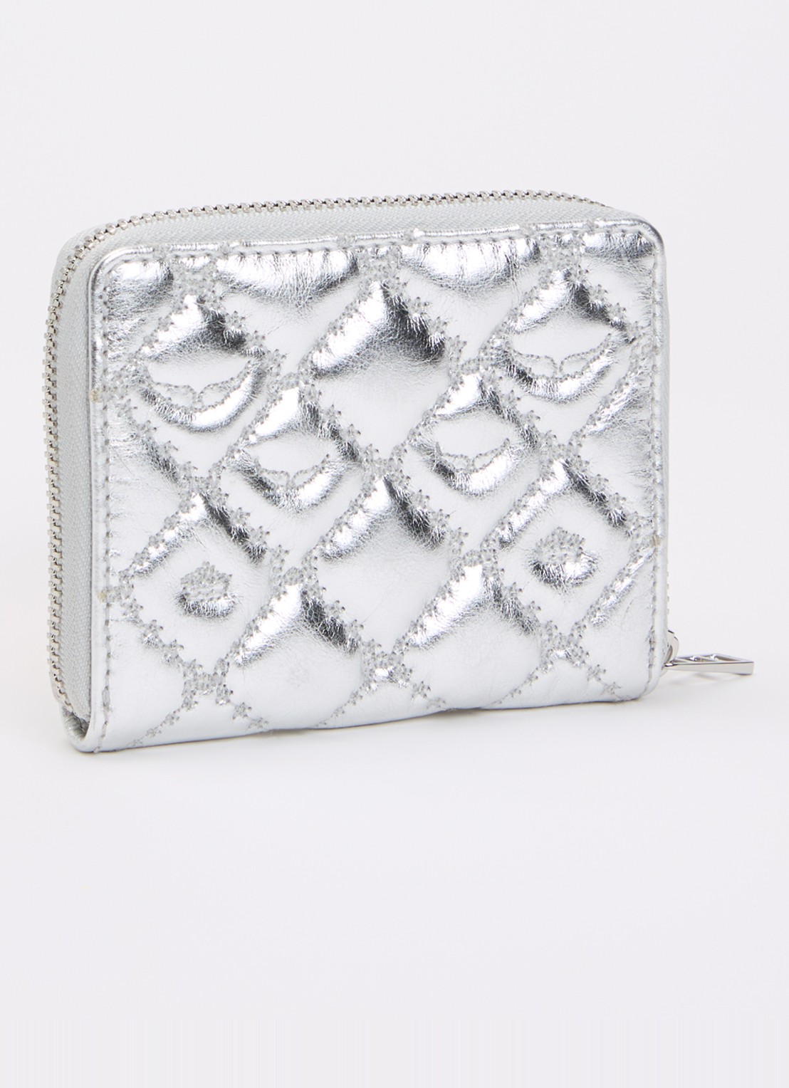 Zadig&Voltaire Portemonnee van leer met metallic finish en quilt patroon - achterkant zilver