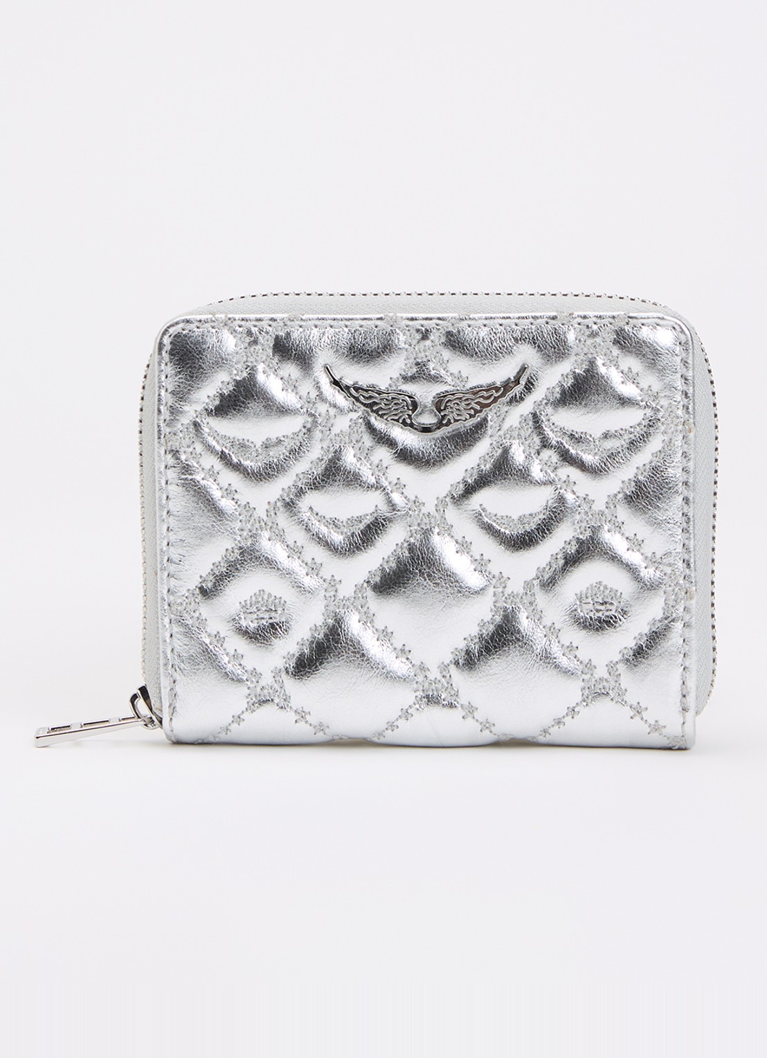 Zadig&Voltaire Portemonnee van leer met metallic finish en quilt patroon - voorkant 2 zilver