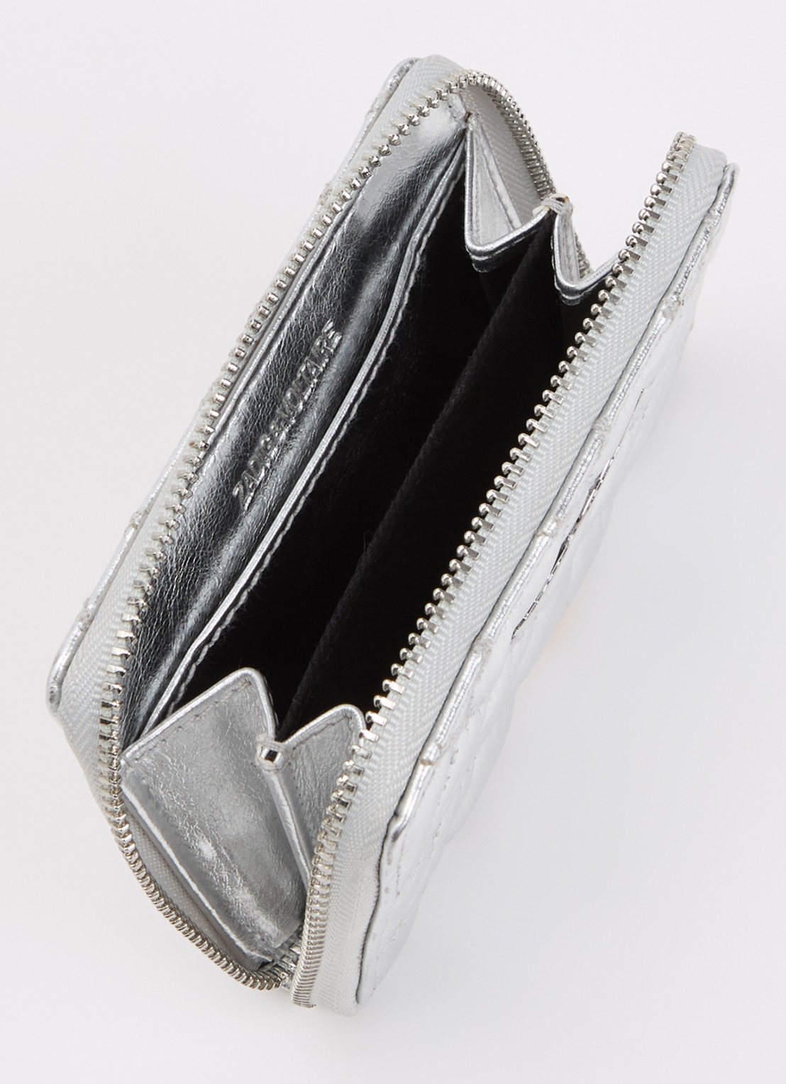 Zadig&Voltaire Portemonnee van leer met metallic finish en quilt patroon - voorkant 3 zilver