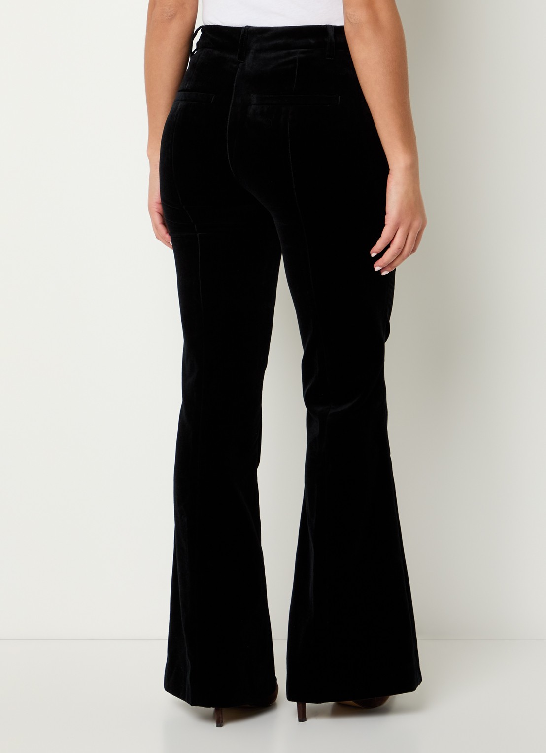 Zadig&Voltaire Prevy high waist flared fit pantalon van fluweel met steekzakken - achterkant 2 zwart
