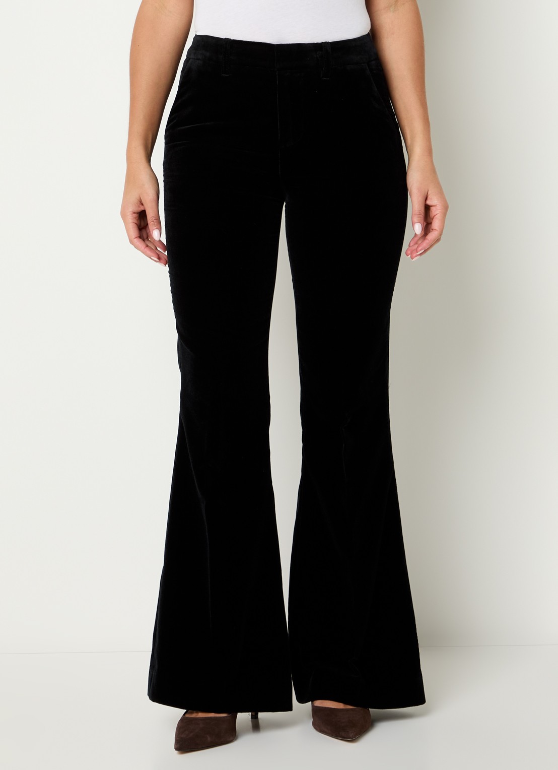 Zadig&Voltaire Prevy high waist flared fit pantalon van fluweel met steekzakken - detail zwart