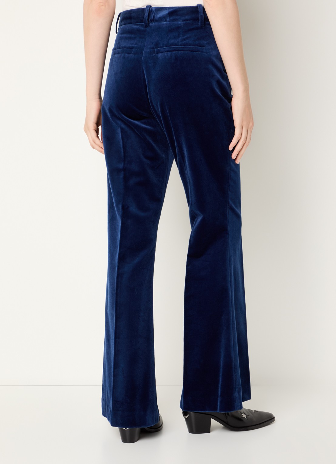 Zadig&Voltaire Prevy mid waist flared fit pantalon van fluweel met steekzakken - achterkant 4 royalblauw