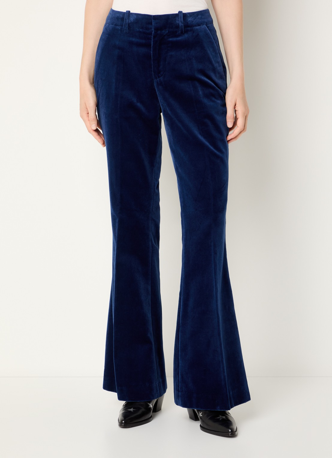 Zadig&Voltaire Prevy mid waist flared fit pantalon van fluweel met steekzakken - detail 3 royalblauw