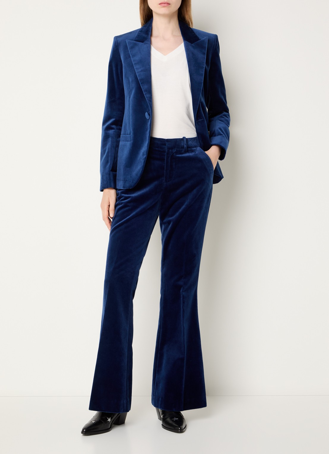 Zadig&Voltaire Prevy mid waist flared fit pantalon van fluweel met steekzakken - voorkant 2 royalblauw