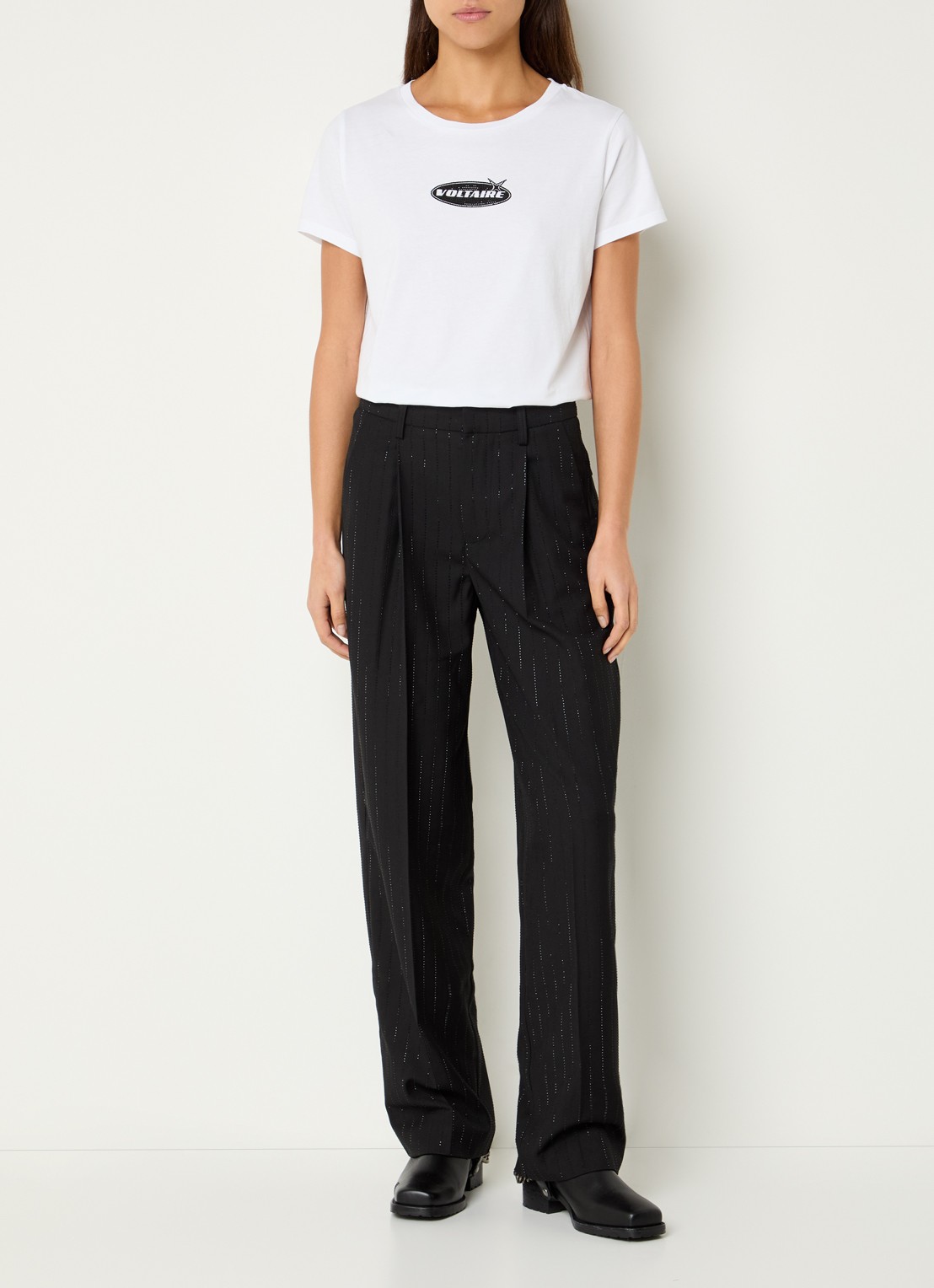 Zadig&Voltaire Puros high waist loose fit pantalon met strass - voorkant 4 zwart
