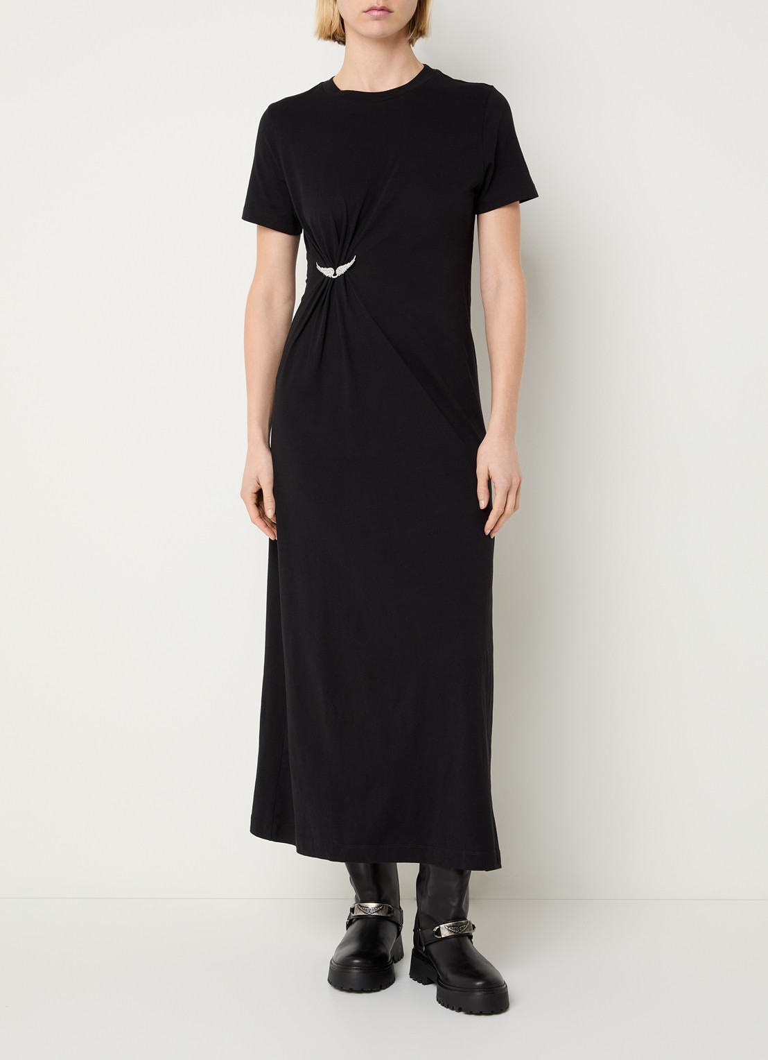 Zadig&Voltaire Raja midi  T-shirt jurk met afneembare broche - detail 4 zwart