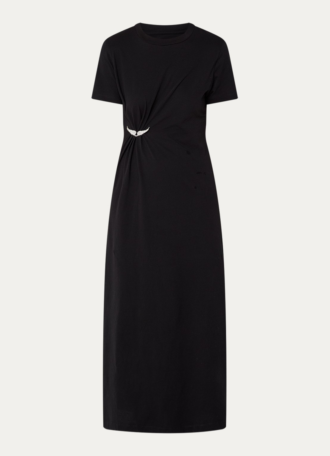 Zadig&Voltaire Raja midi  T-shirt jurk met afneembare broche - voorkant 2 zwart