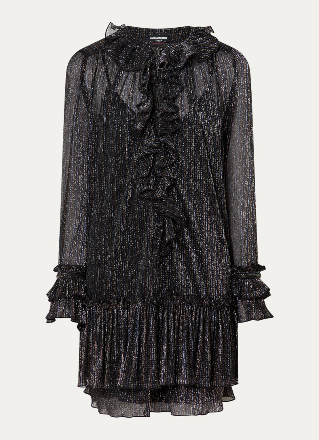 Zadig&Voltaire Ralice mini jurk met volant en lurex - voorkant 3 zwart