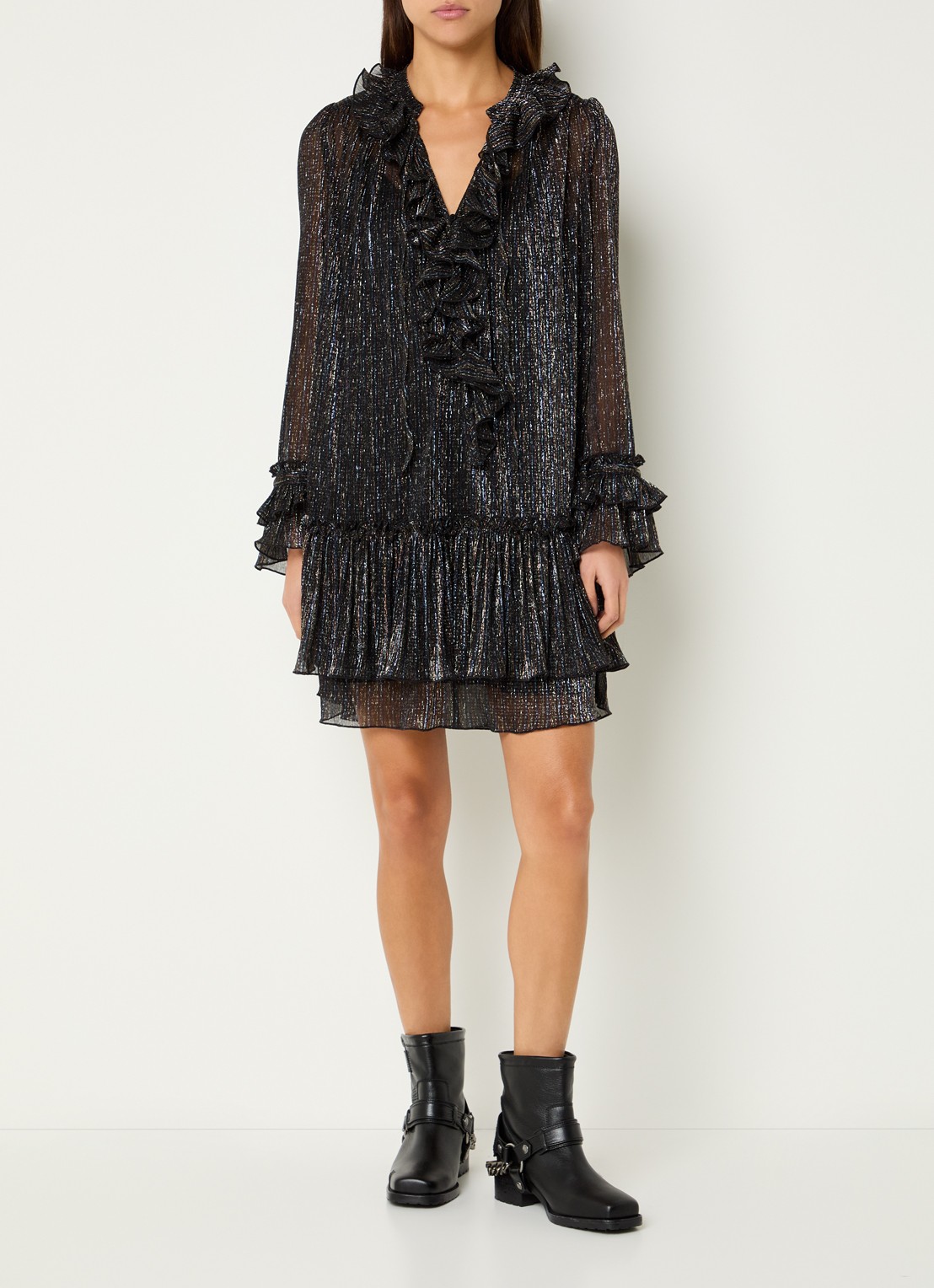 Zadig&Voltaire Ralice mini jurk met volant en lurex - voorkant 4 zwart