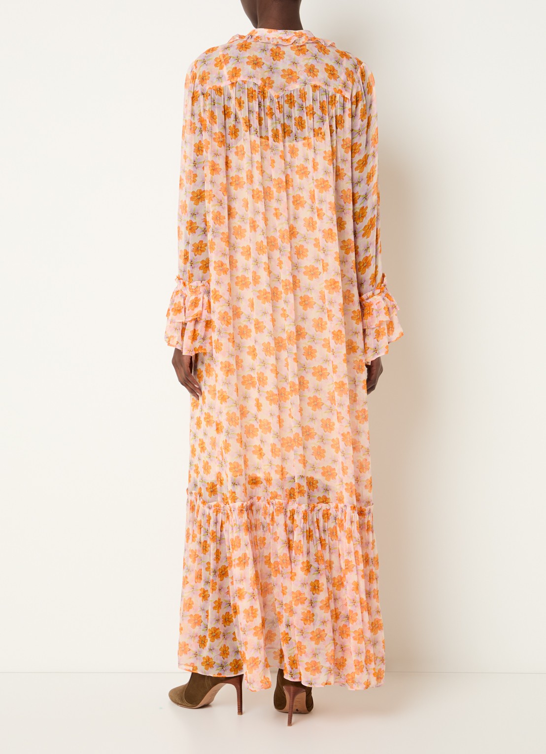Zadig&Voltaire Ralicel maxi tuniekjurk met bloemenprint en ruches - achterkant orange