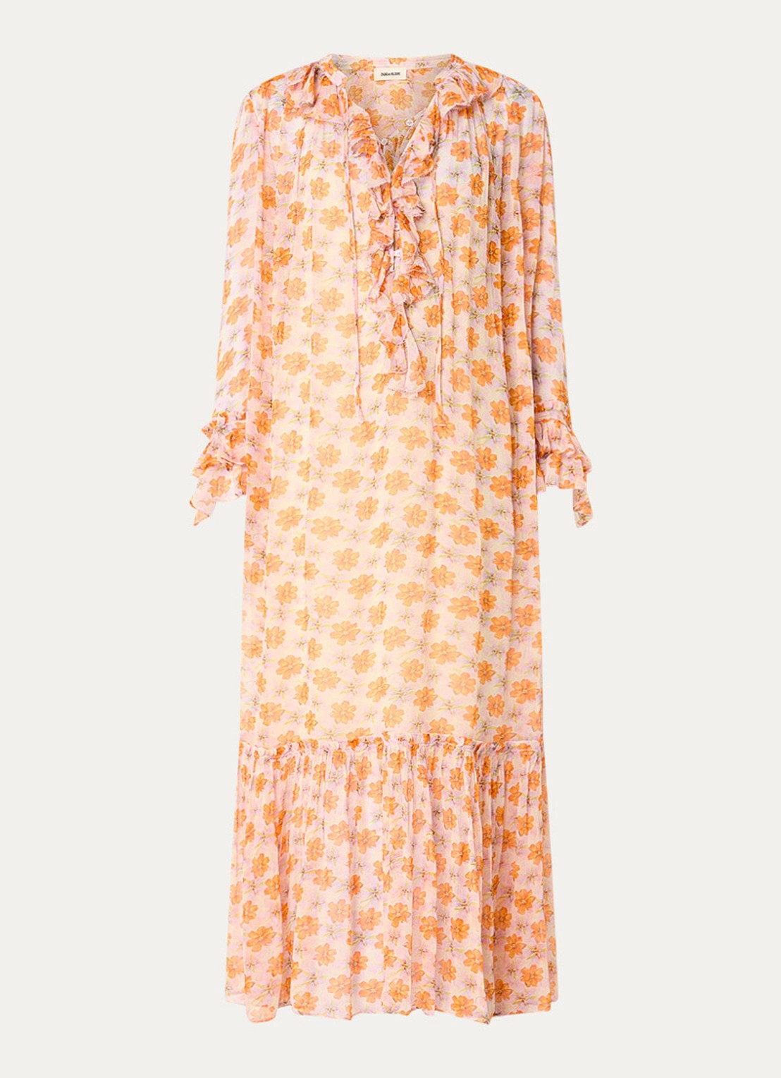 Zadig&Voltaire Ralicel maxi tuniekjurk met bloemenprint en ruches - voorkant 3 orange