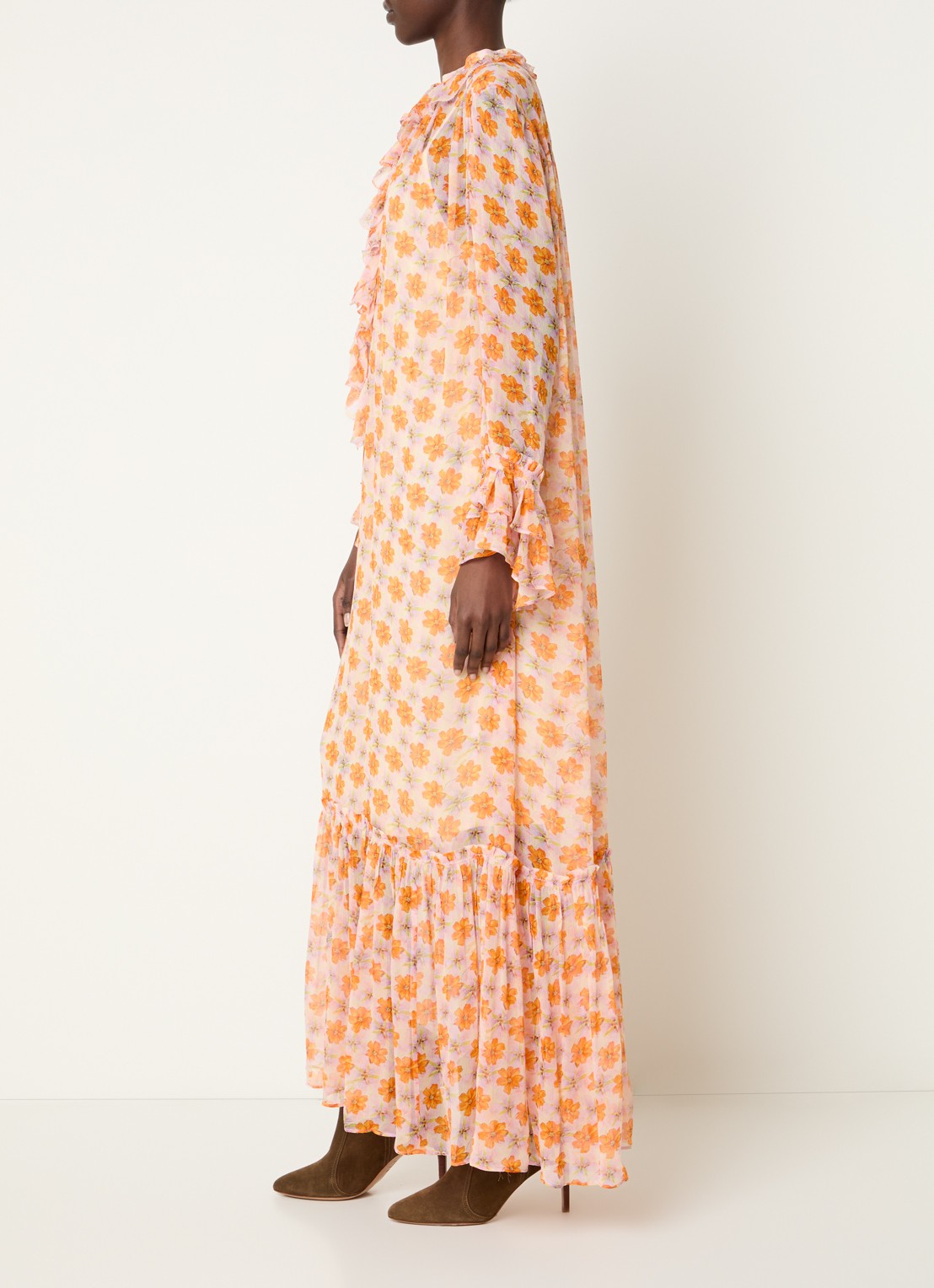 Zadig&Voltaire Ralicel maxi tuniekjurk met bloemenprint en ruches - voorkant 4 orange