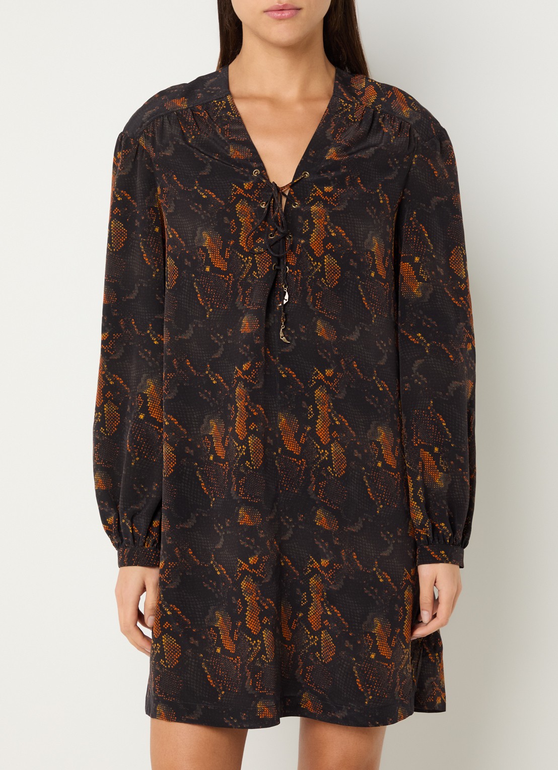 Zadig&Voltaire Ramela mini tuniekjurk van zijde met slangenprint - detail 2 zwart