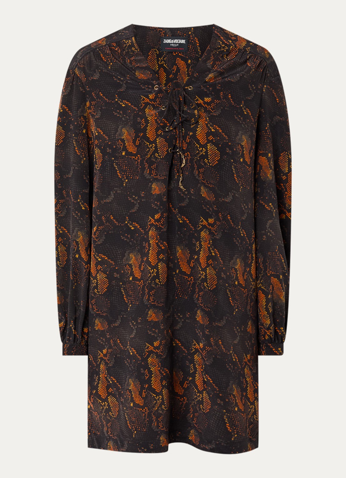Zadig&Voltaire Ramela mini tuniekjurk van zijde met slangenprint - voorkant 3 zwart