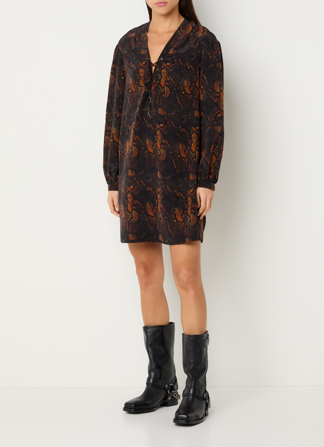 Zadig&Voltaire Ramela mini tuniekjurk van zijde met slangenprint - voorkant 4 zwart