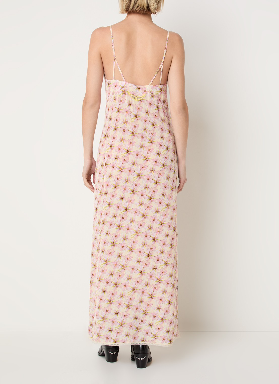 Zadig&Voltaire Ramelil maxi jurk met bloemenprint en details van kant - achterkant 4 roze