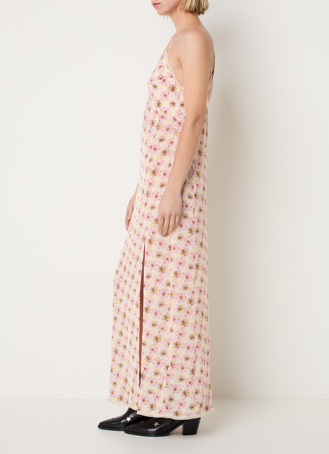 Zadig&Voltaire Ramelil maxi jurk met bloemenprint en details van kant - voorkant 3 roze