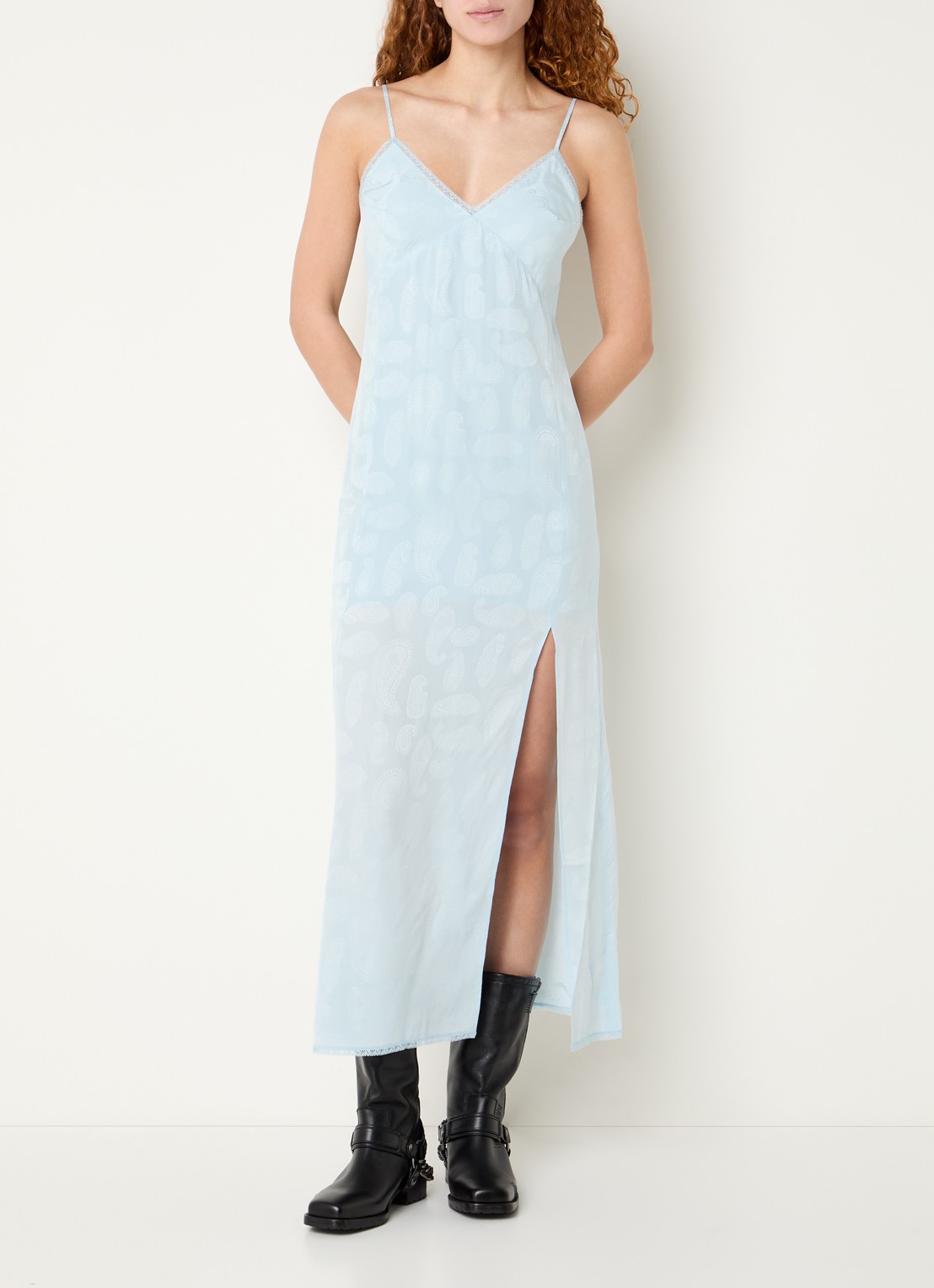 Zadig&Voltaire Ramelil maxi jurk van zijde met split - detail 3 lichtblauw