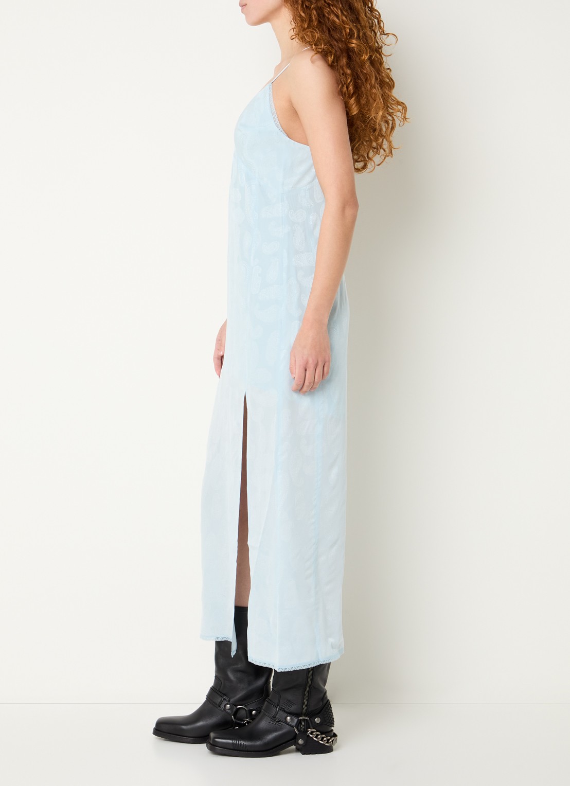 Zadig&Voltaire Ramelil maxi jurk van zijde met split - voorkant 2 lichtblauw