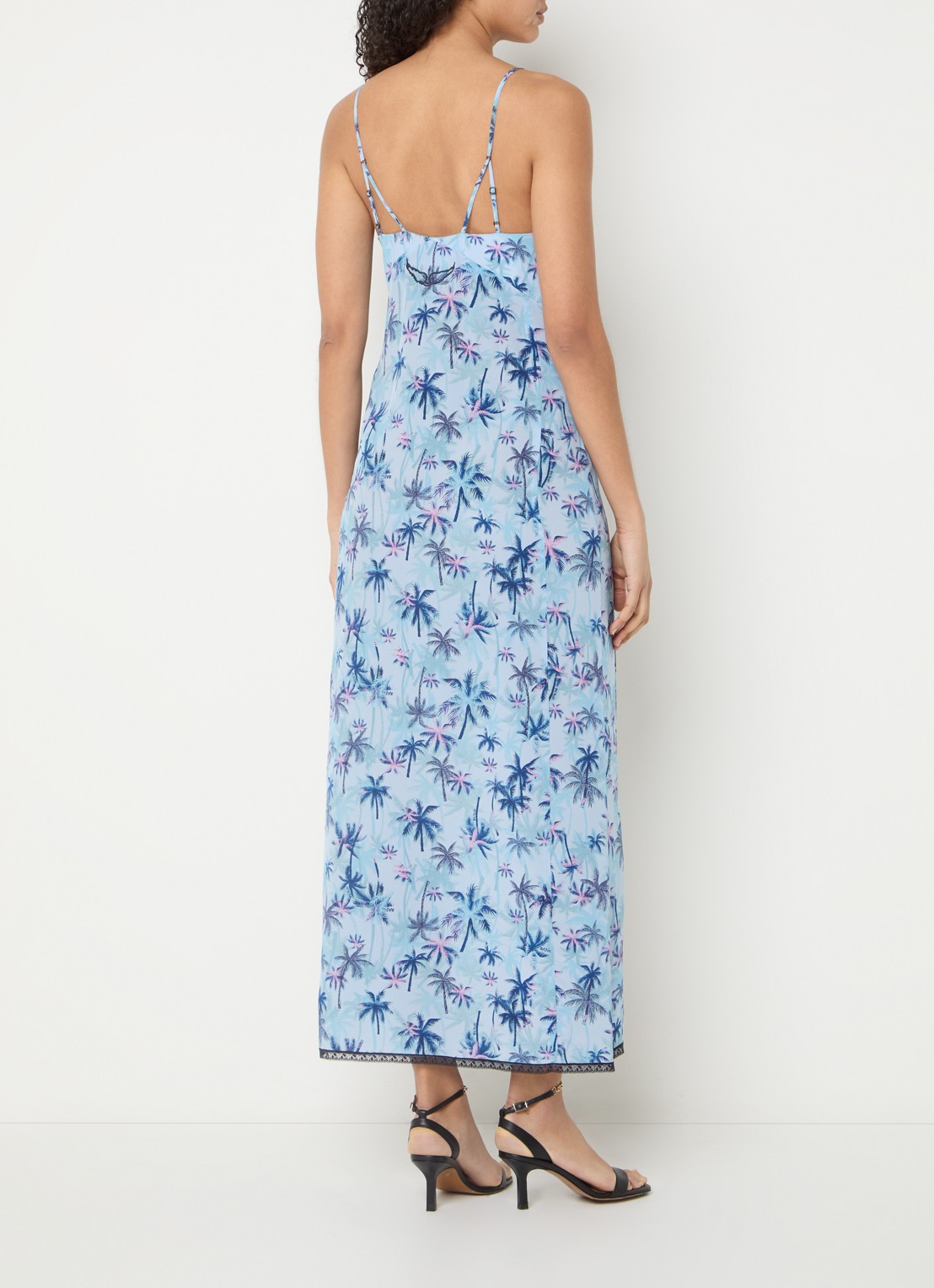 Zadig&Voltaire Ramelil midi jurk van zijde met print - achterkant lichtblauw