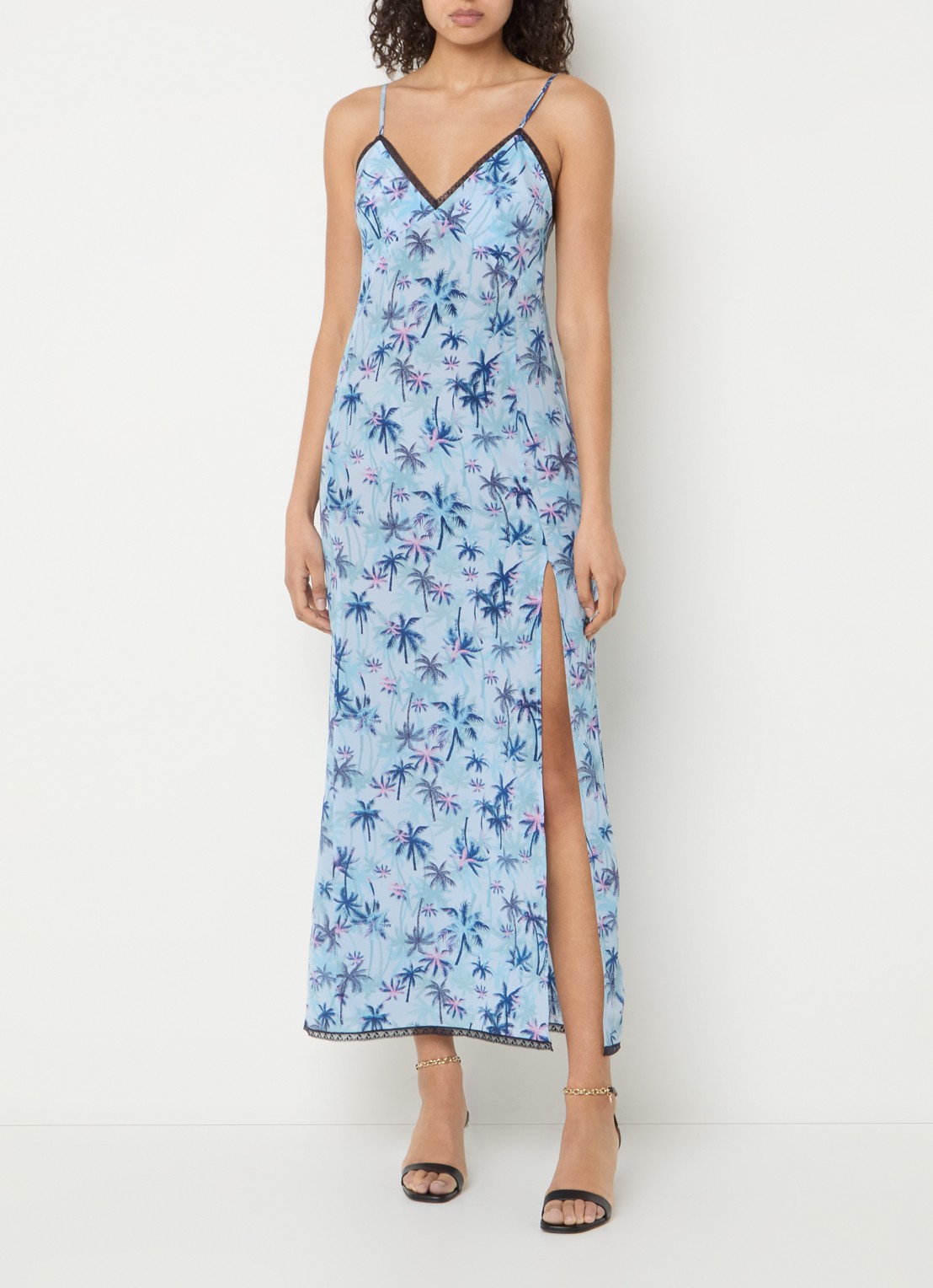 Zadig&Voltaire Ramelil midi jurk van zijde met print - detail 2 lichtblauw