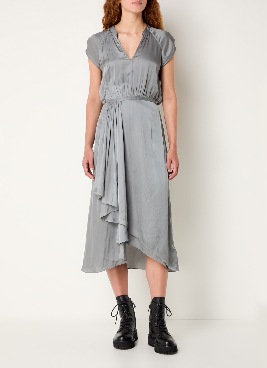 Zadig&Voltaire Randall midi jurk van satijn met asymmetrische zoom - detail 4 grijs