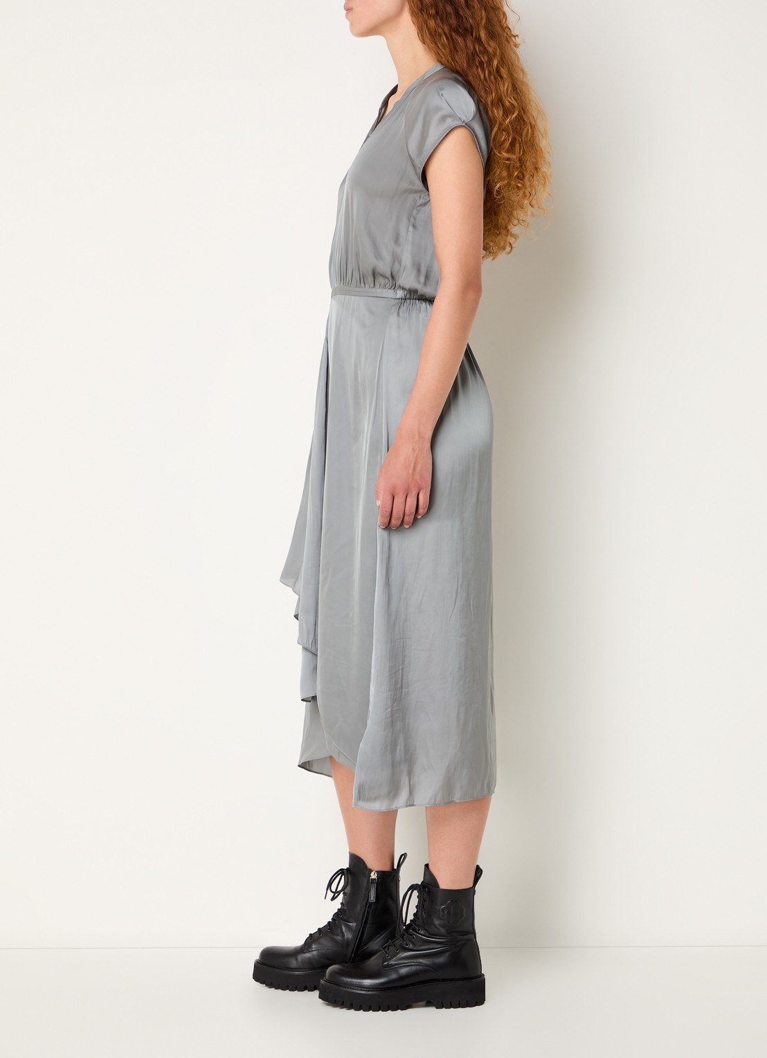 Zadig&Voltaire Randall midi jurk van satijn met asymmetrische zoom - voorkant 3 grijs
