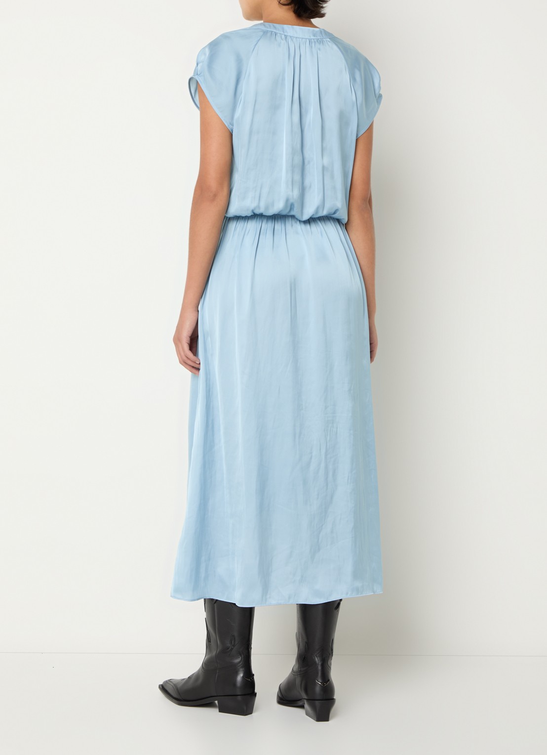 Zadig&Voltaire Randall midi jurk van satijn met asymmetrische zoom - achterkant 4 lichtblauw