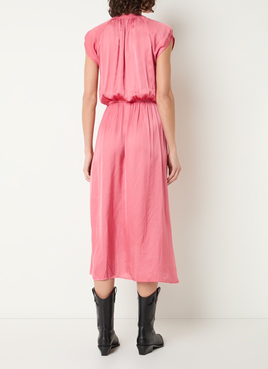 Zadig&Voltaire Randall midi jurk van satijn met asymmetrische zoom - achterkant oudroze