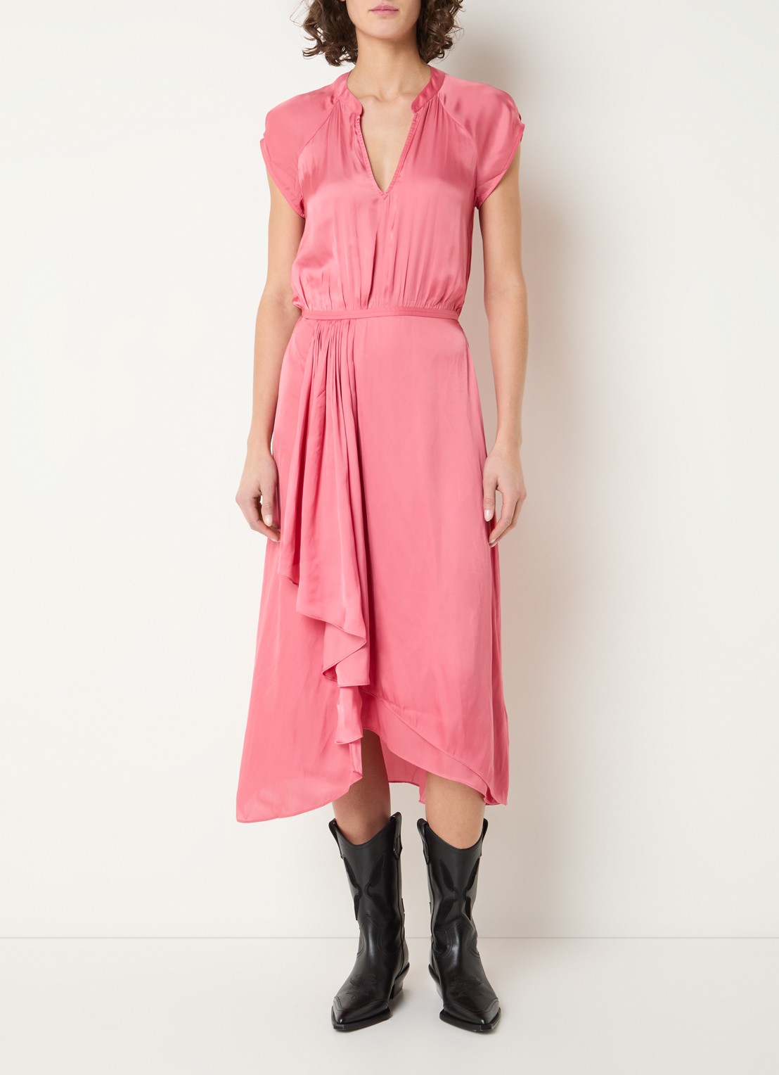 Zadig&Voltaire Randall midi jurk van satijn met asymmetrische zoom - detail 2 oudroze
