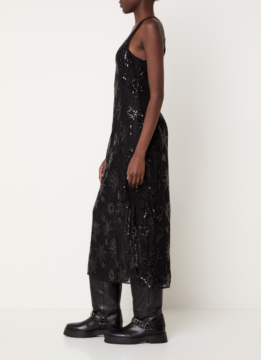 Zadig&Voltaire Rarysa maxi jurk van kant met pailletten - voorkant 2 zwart