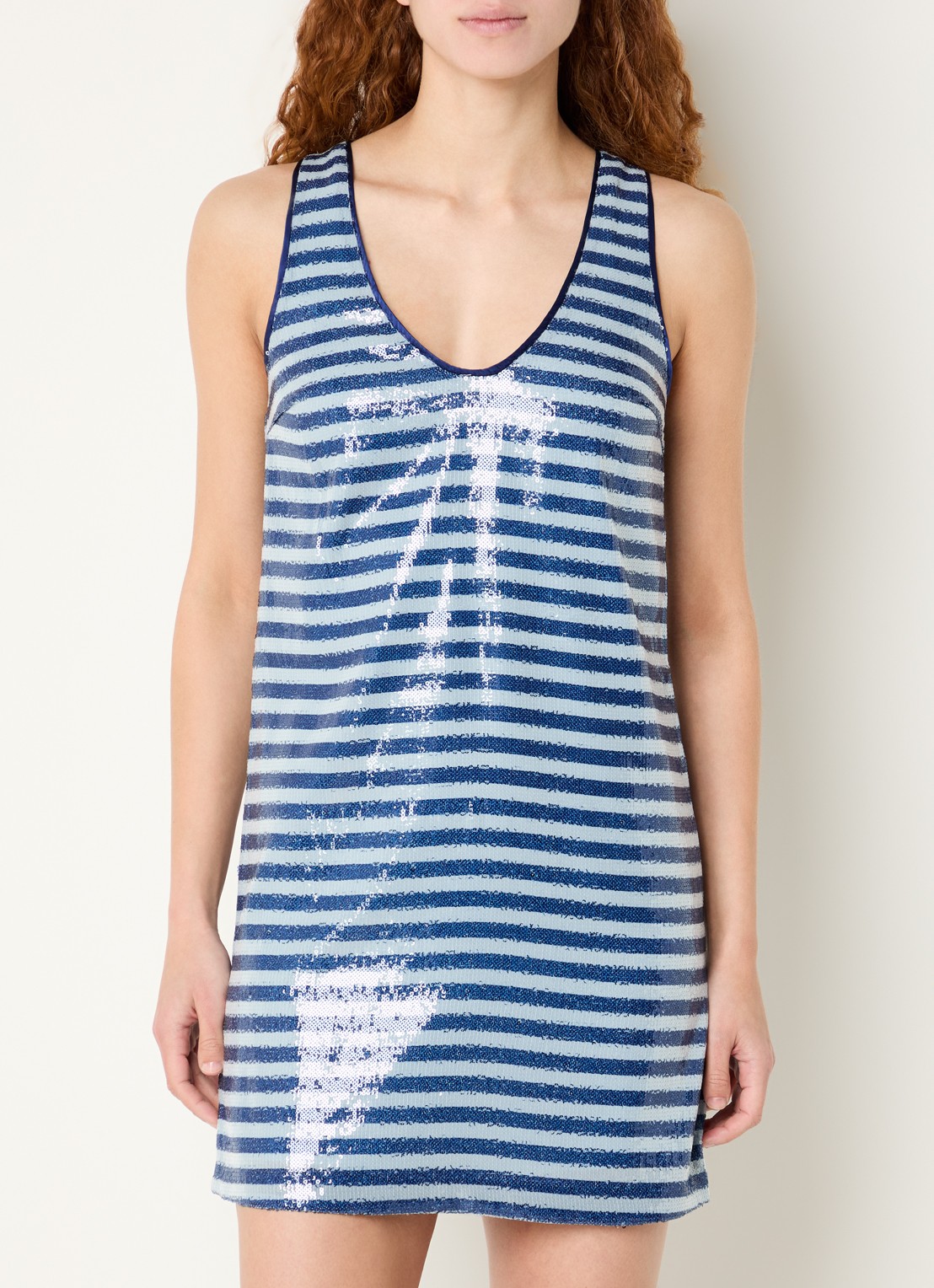 Zadig&Voltaire Rasha mini jurk met streepprint en pailletten - detail blauw