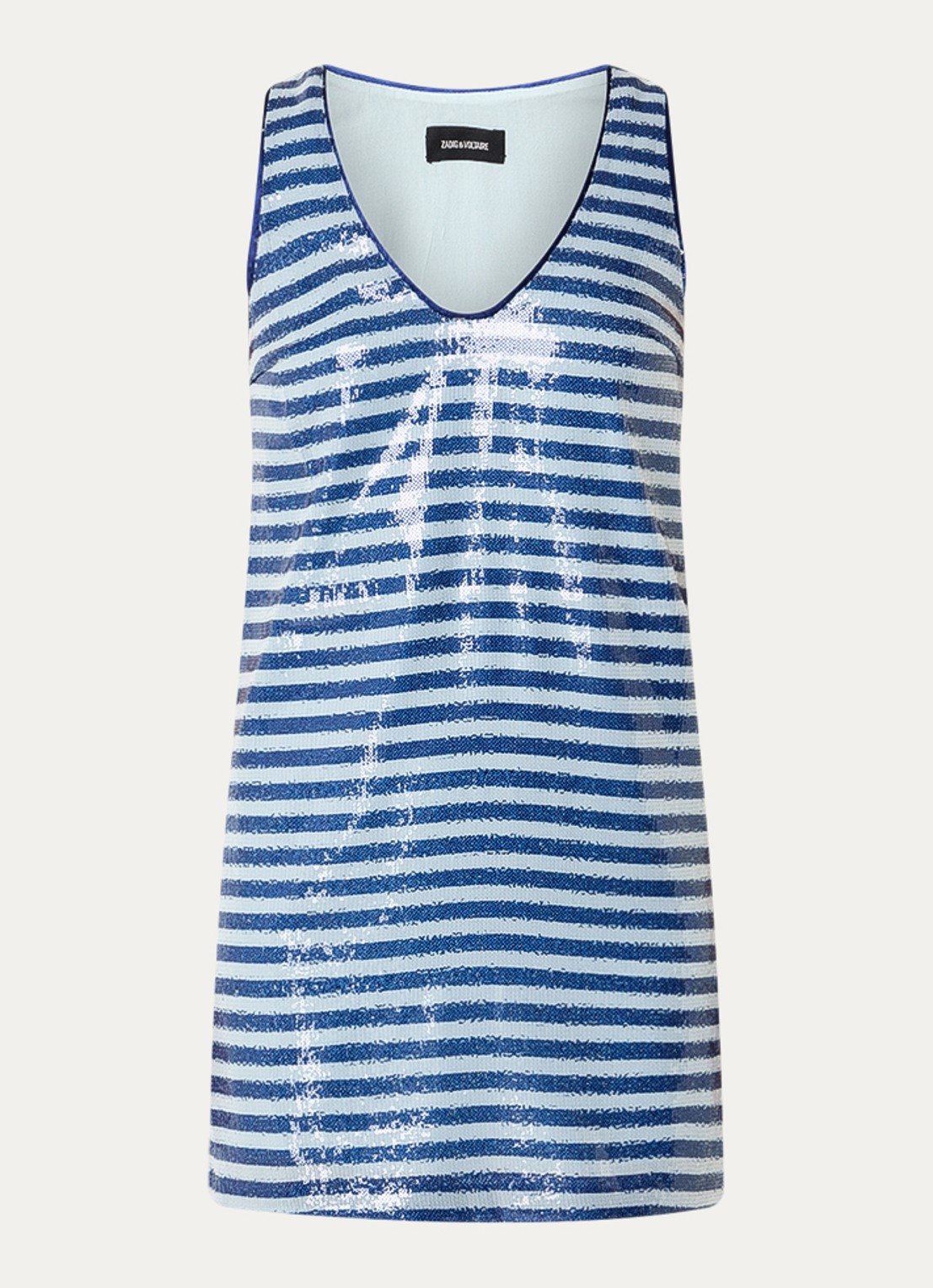 Zadig&Voltaire Rasha mini jurk met streepprint en pailletten - voorkant 3 blauw