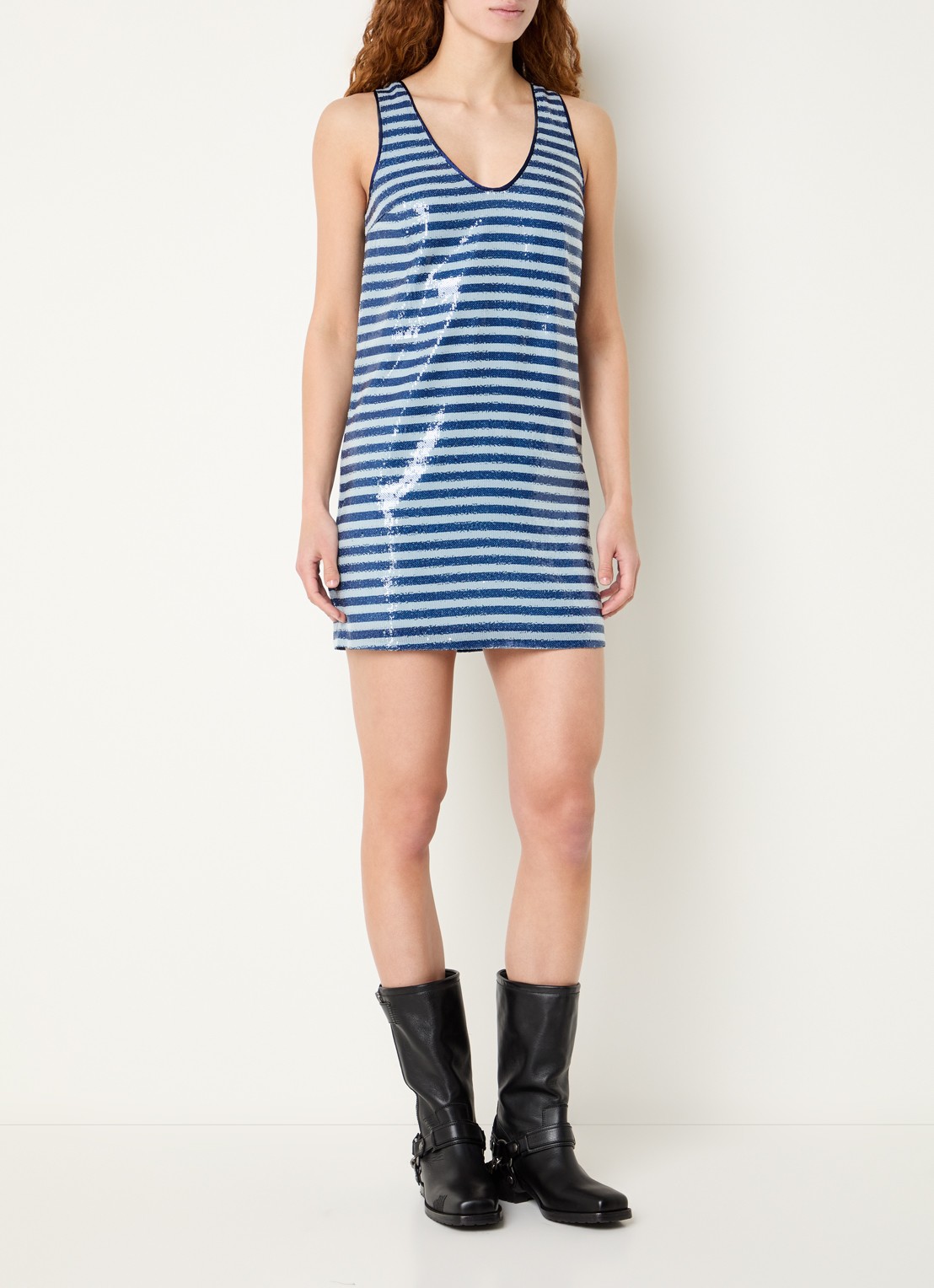 Zadig&Voltaire Rasha mini jurk met streepprint en pailletten - voorkant 4 blauw